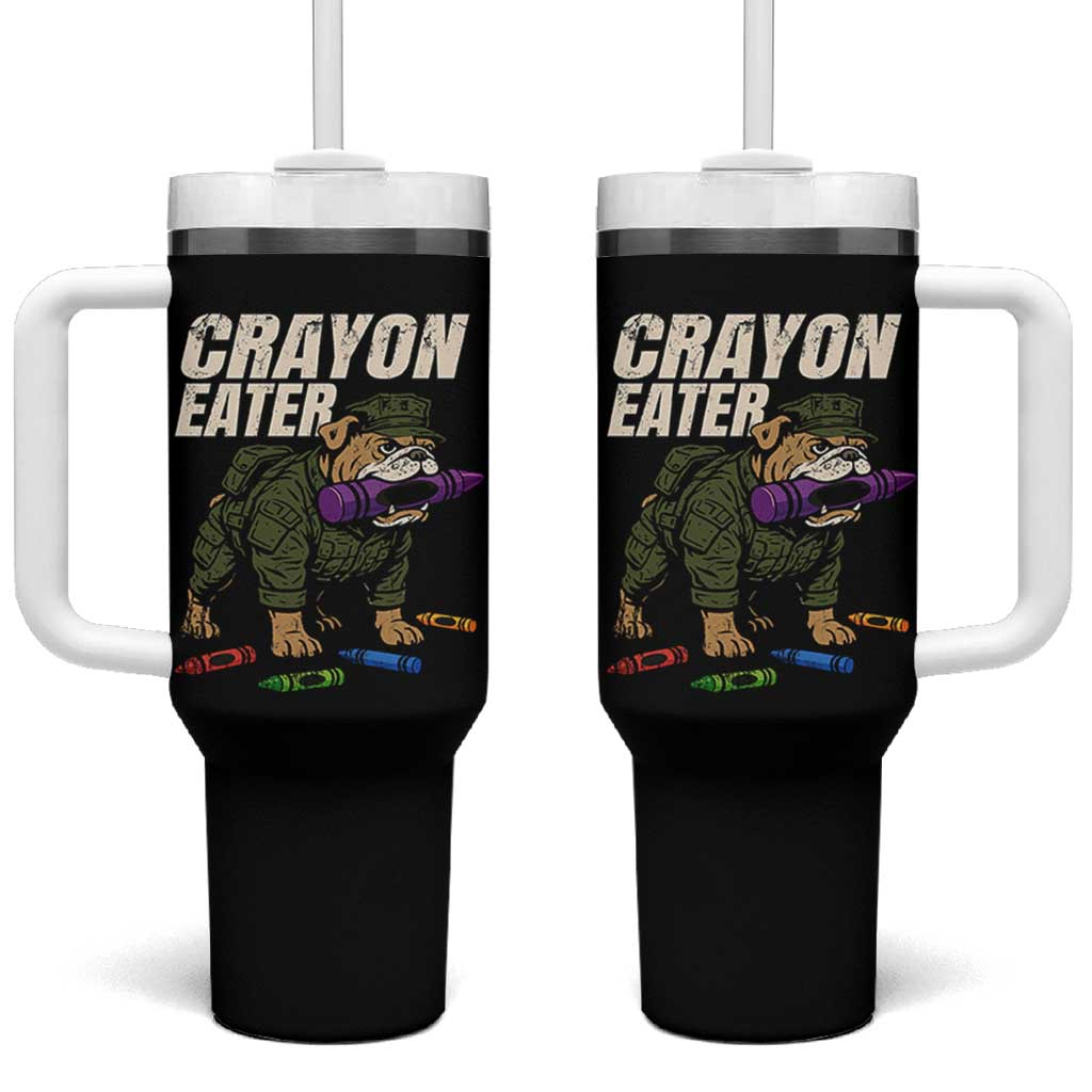 Crayon Eater Tumbler With Handle Funny Bulldog Military Corps Proud Soldier Family - Wonder Print Shop