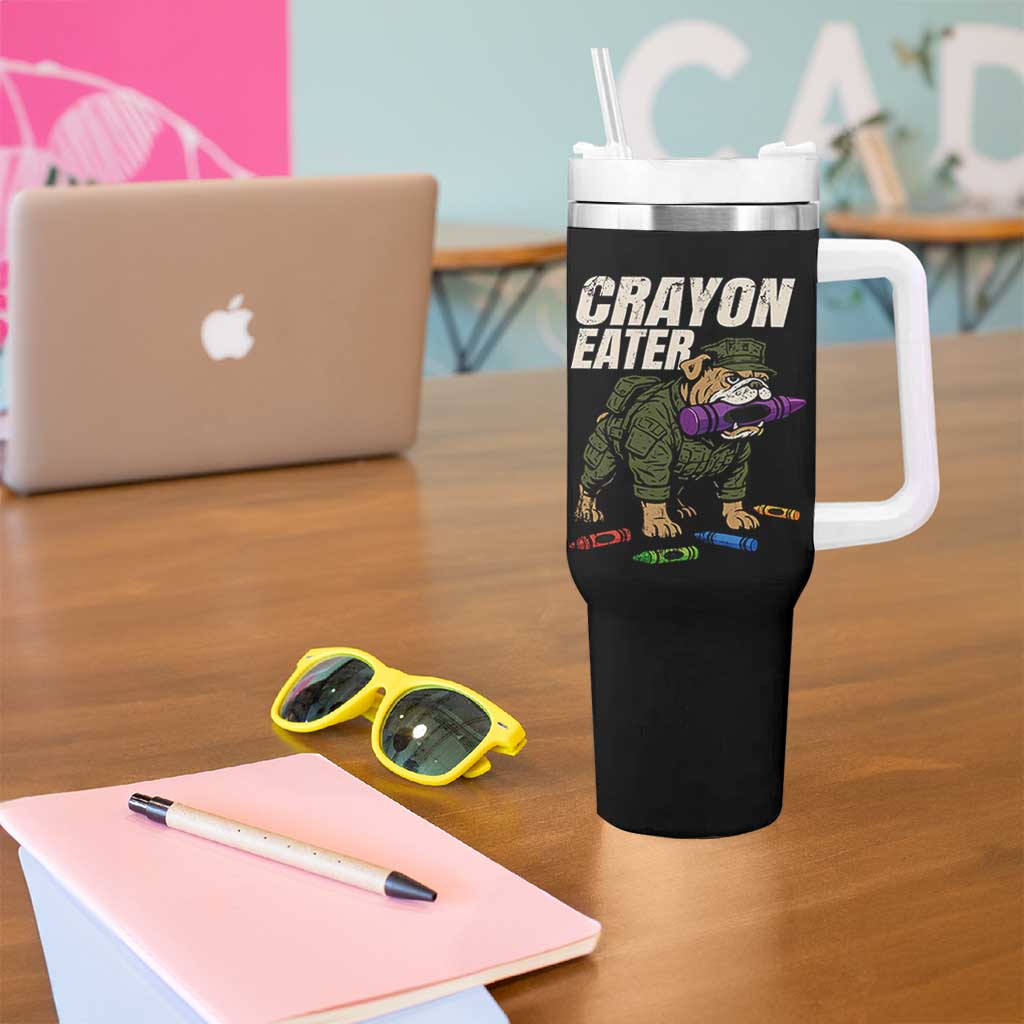 Crayon Eater Tumbler With Handle Funny Bulldog Military Corps Proud Soldier Family - Wonder Print Shop