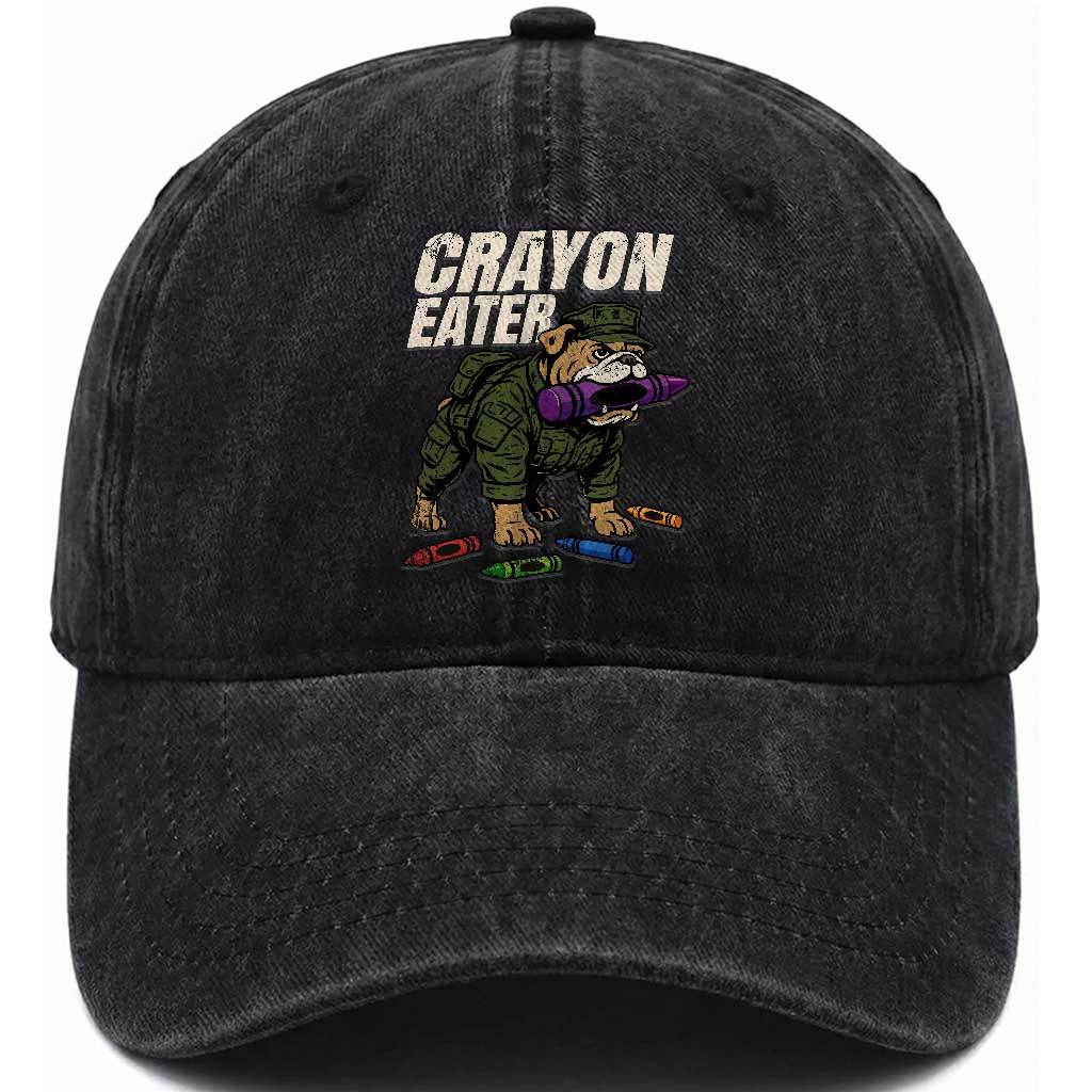 Crayon Eater Washed Cotton Baseball Cap Funny Bulldog Military Corps Proud Soldier Family