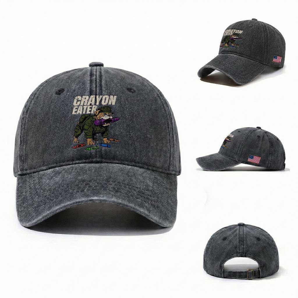 Crayon Eater Washed Cotton Baseball Cap Funny Bulldog Military Corps Proud Soldier Family