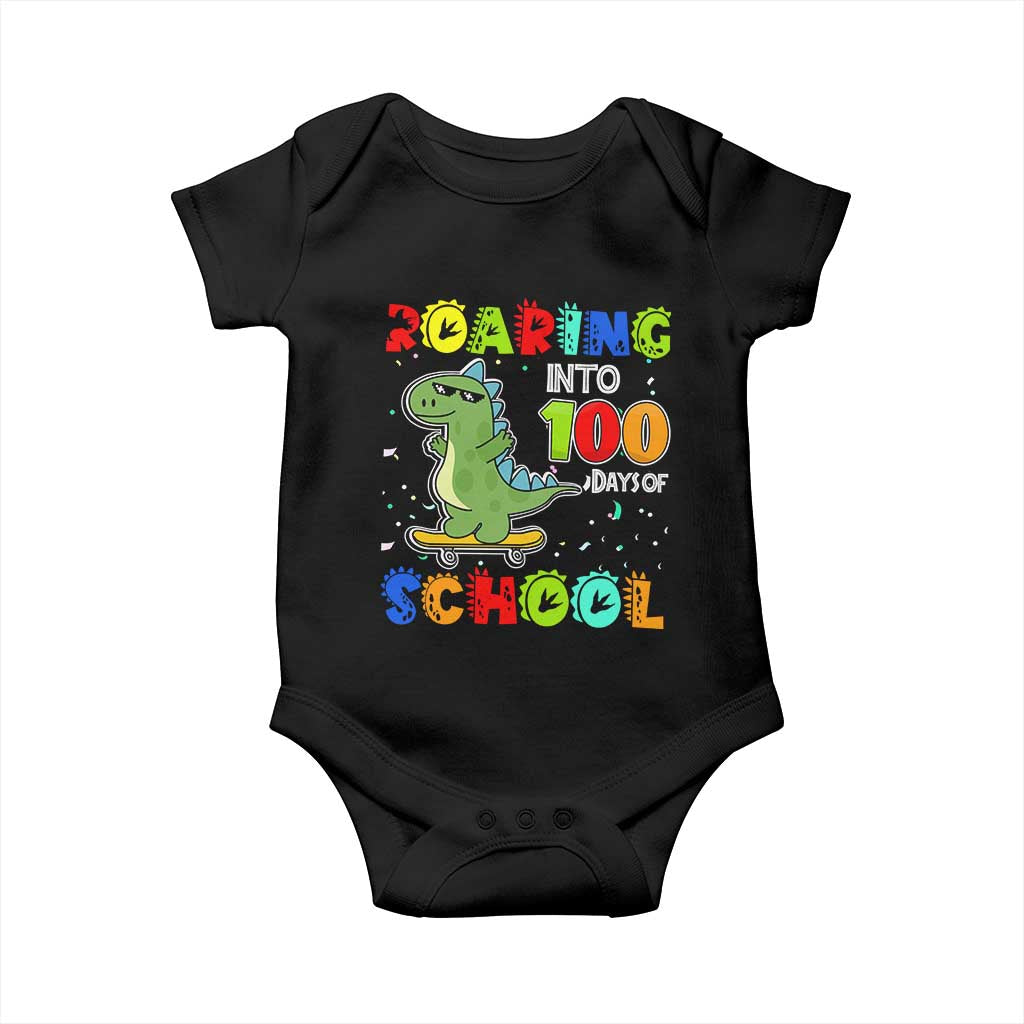 100 Days Of School Dinosaur Baby Onesie Trex Dino Skateboard Skateboarding Boys Roaring Into 100th Day