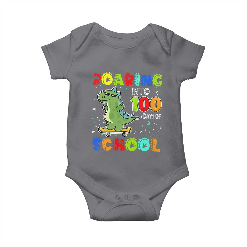 100 Days Of School Dinosaur Baby Onesie Trex Dino Skateboard Skateboarding Boys Roaring Into 100th Day