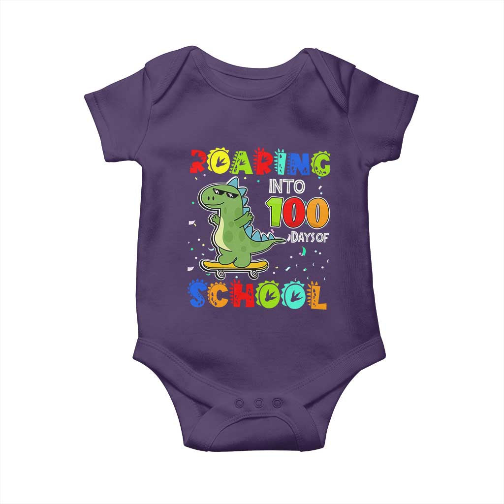 100 Days Of School Dinosaur Baby Onesie Trex Dino Skateboard Skateboarding Boys Roaring Into 100th Day