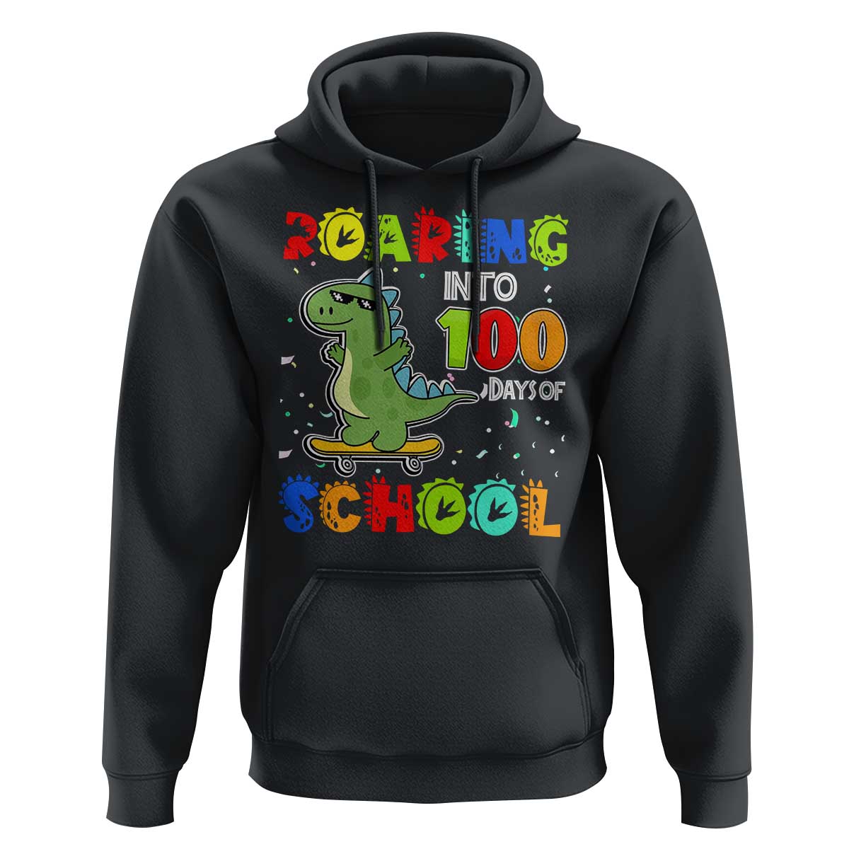 100 Days Of School Dinosaur Hoodie Trex Dino Skateboard Skateboarding Boys Roaring Into 100th Day