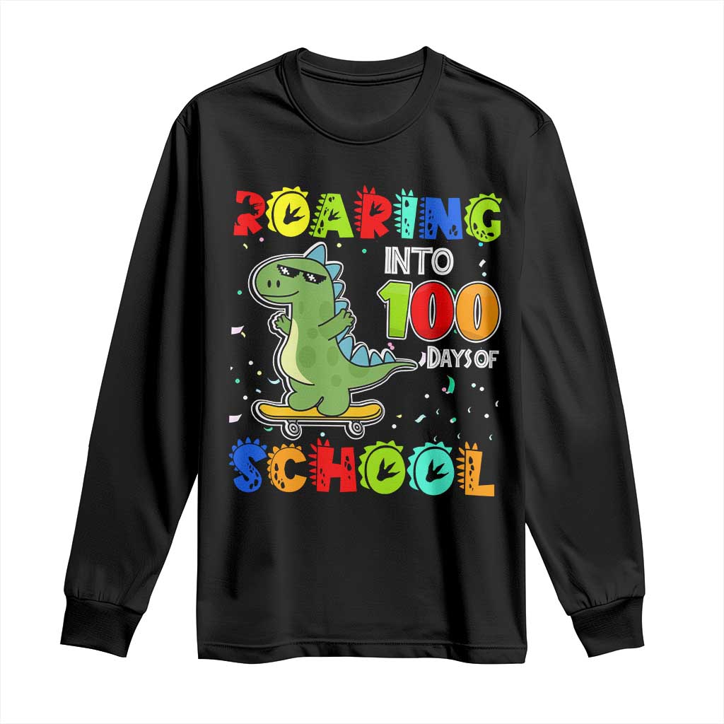 100 Days Of School Dinosaur Long Sleeve Shirt Trex Dino Skateboard Skateboarding Boys Roaring Into 100th Day