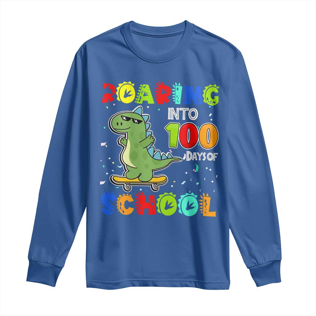 100 Days Of School Dinosaur Long Sleeve Shirt Trex Dino Skateboard Skateboarding Boys Roaring Into 100th Day