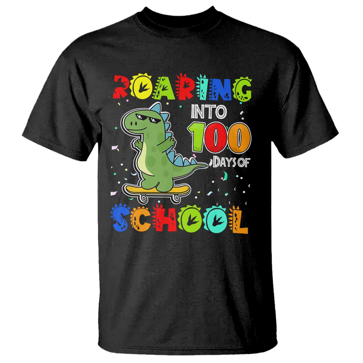100 Days Of School Dinosaur T Shirt Trex Dino Skateboard Skateboarding Boys Roaring Into 100th Day - Wonder Print Shop