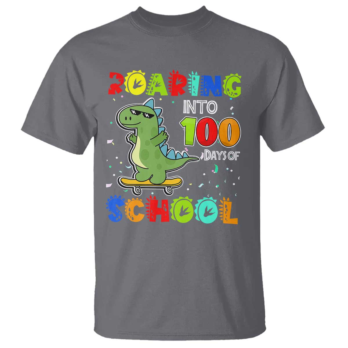 100 Days Of School Dinosaur T Shirt Trex Dino Skateboard Skateboarding Boys Roaring Into 100th Day - Wonder Print Shop