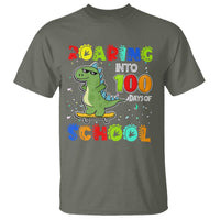 100 Days Of School Dinosaur T Shirt Trex Dino Skateboard Skateboarding Boys Roaring Into 100th Day - Wonder Print Shop