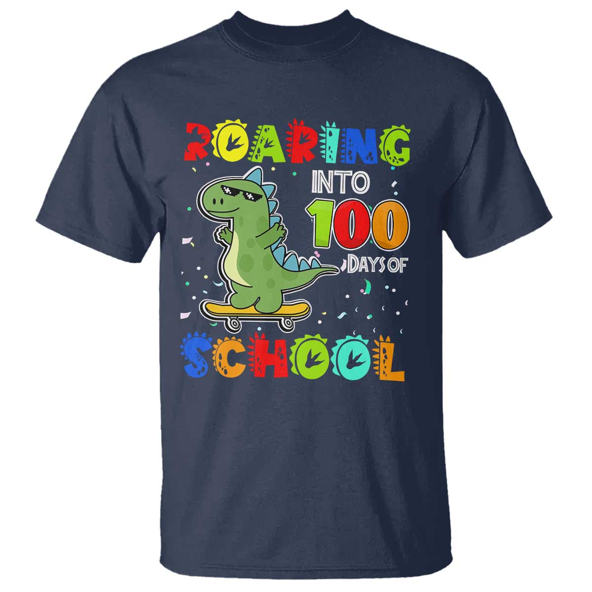 100 Days Of School Dinosaur T Shirt Trex Dino Skateboard Skateboarding Boys Roaring Into 100th Day - Wonder Print Shop