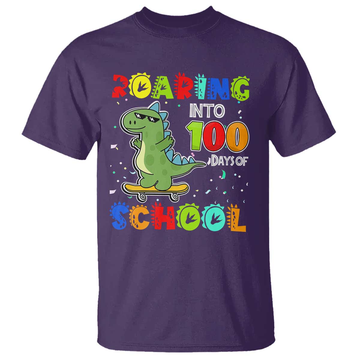 100 Days Of School Dinosaur T Shirt Trex Dino Skateboard Skateboarding Boys Roaring Into 100th Day - Wonder Print Shop