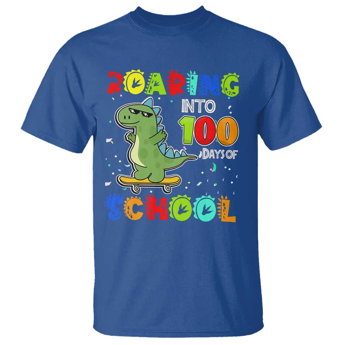 100 Days Of School Dinosaur T Shirt Trex Dino Skateboard Skateboarding Boys Roaring Into 100th Day - Wonder Print Shop