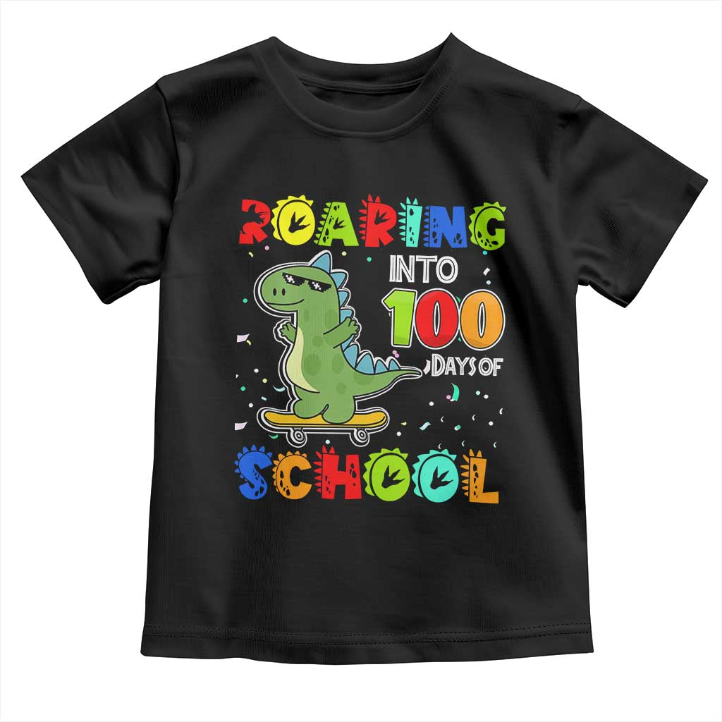 100 Days Of School Dinosaur Toddler T Shirt Trex Dino Skateboard Skateboarding Boys Roaring Into 100th Day