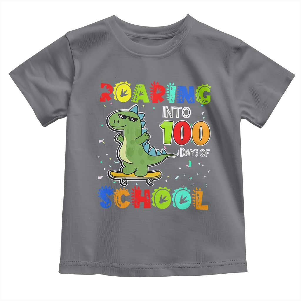 100 Days Of School Dinosaur Toddler T Shirt Trex Dino Skateboard Skateboarding Boys Roaring Into 100th Day