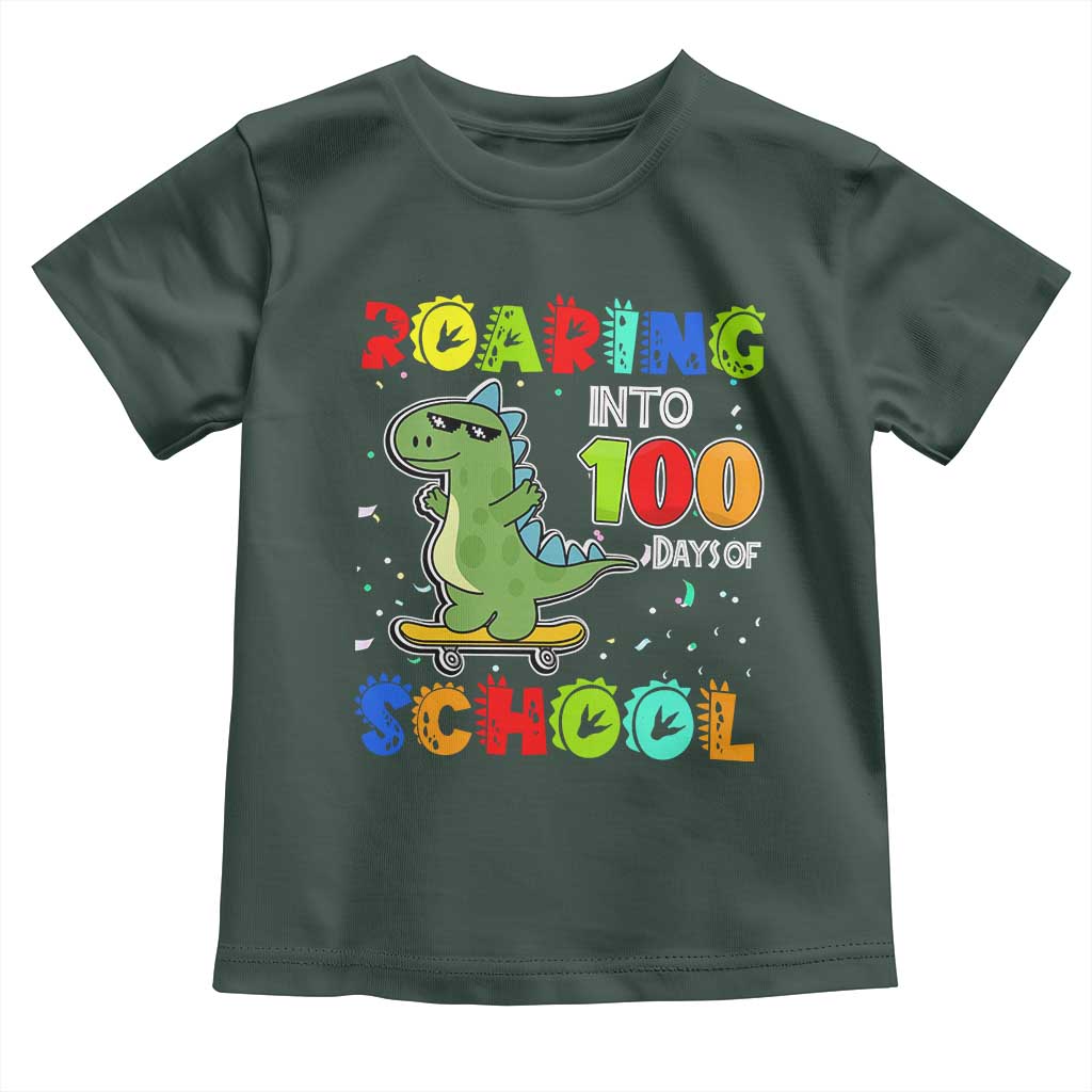 100 Days Of School Dinosaur Toddler T Shirt Trex Dino Skateboard Skateboarding Boys Roaring Into 100th Day