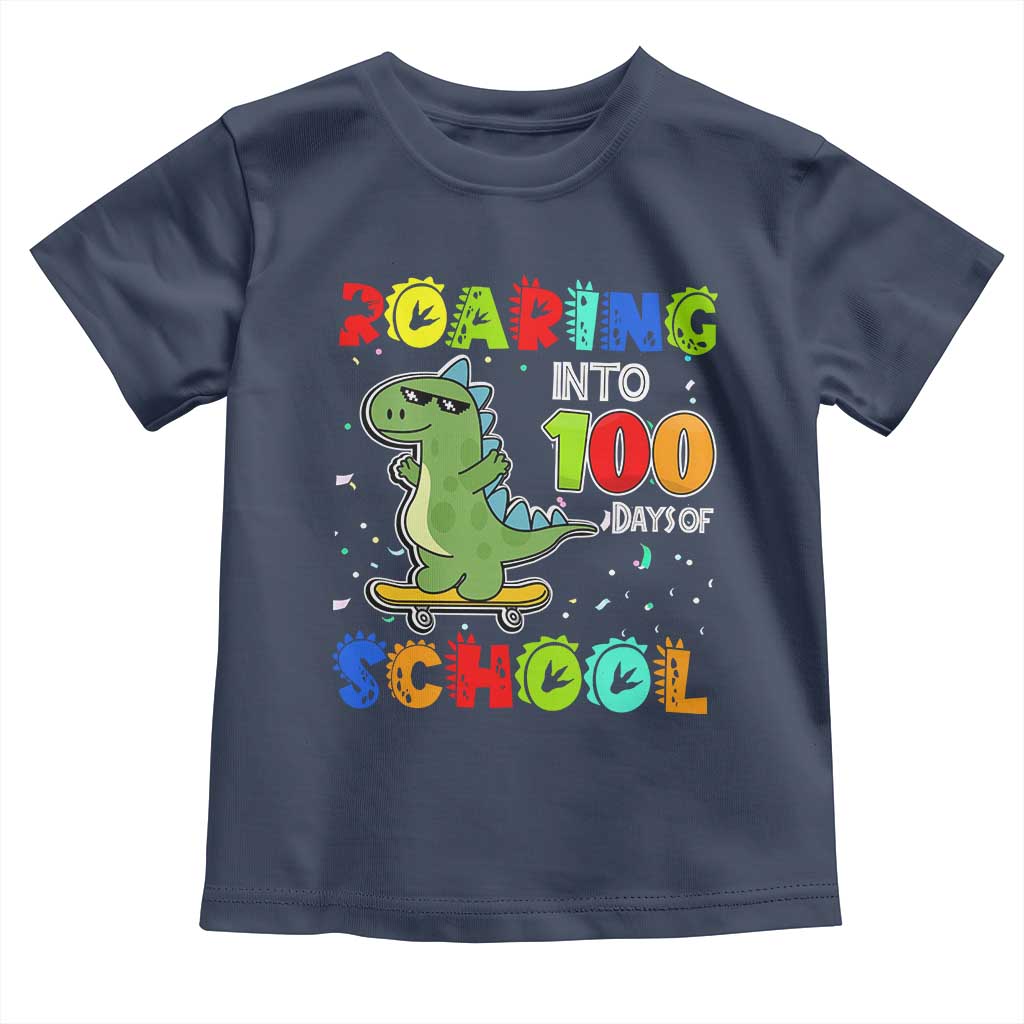 100 Days Of School Dinosaur Toddler T Shirt Trex Dino Skateboard Skateboarding Boys Roaring Into 100th Day