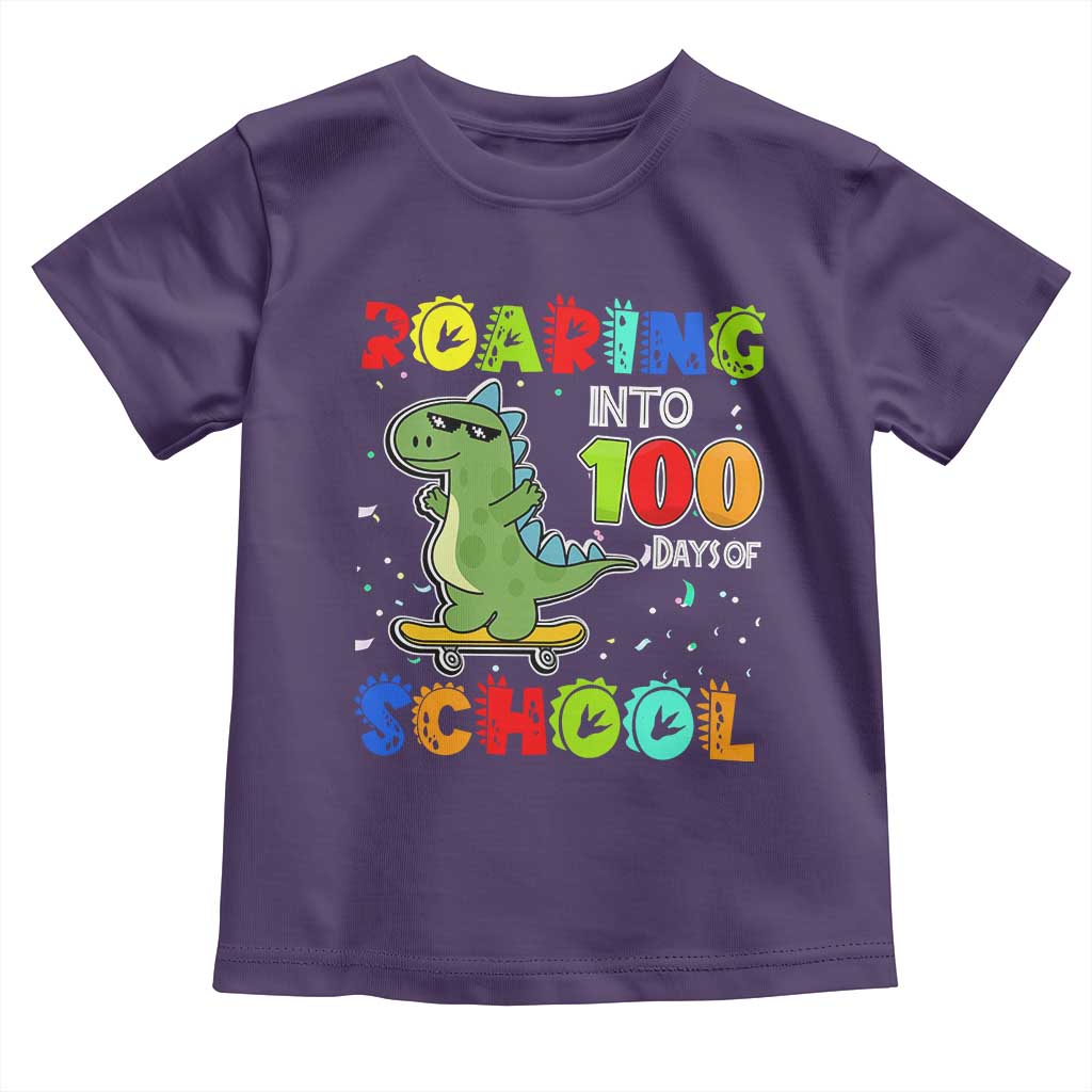 100 Days Of School Dinosaur Toddler T Shirt Trex Dino Skateboard Skateboarding Boys Roaring Into 100th Day