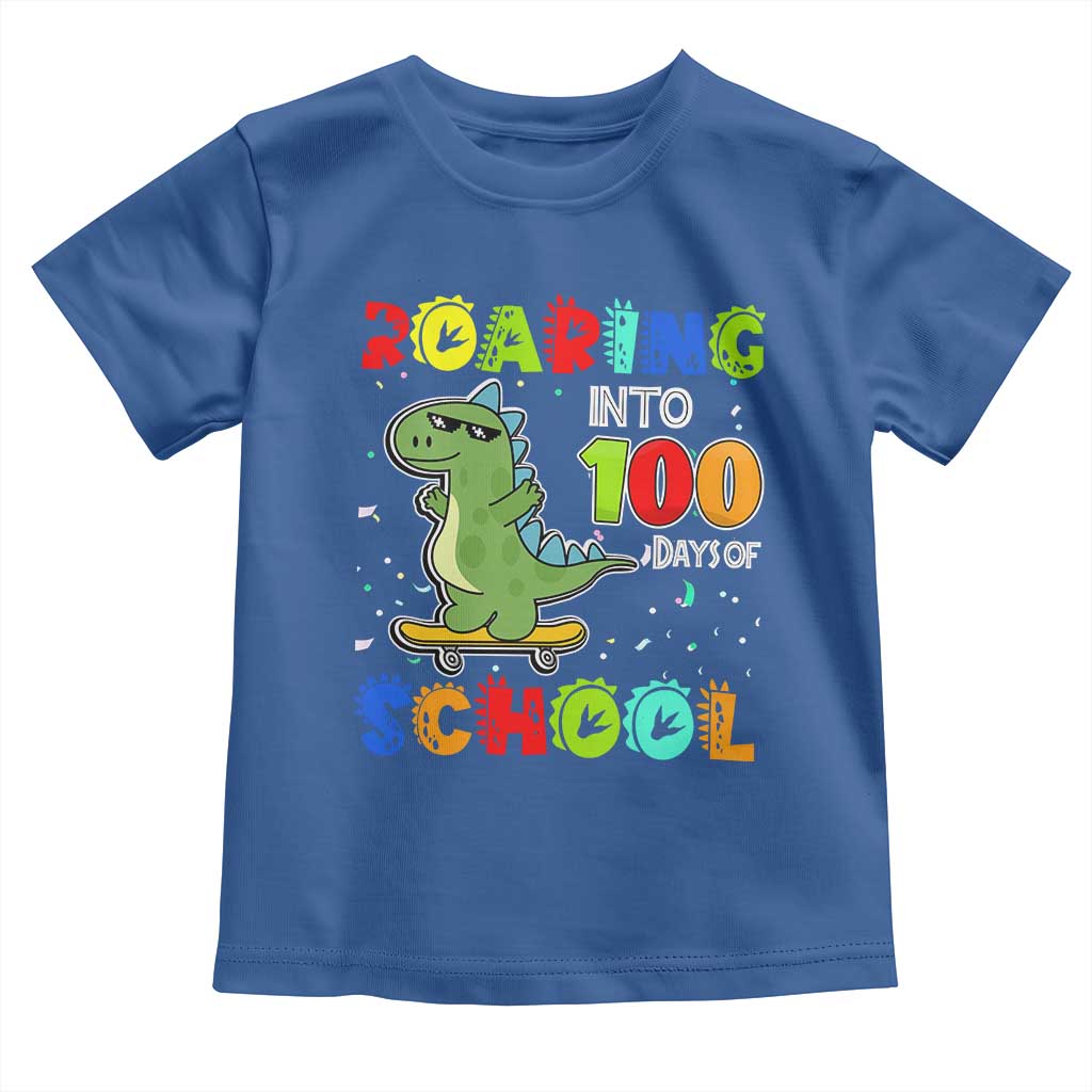 100 Days Of School Dinosaur Toddler T Shirt Trex Dino Skateboard Skateboarding Boys Roaring Into 100th Day