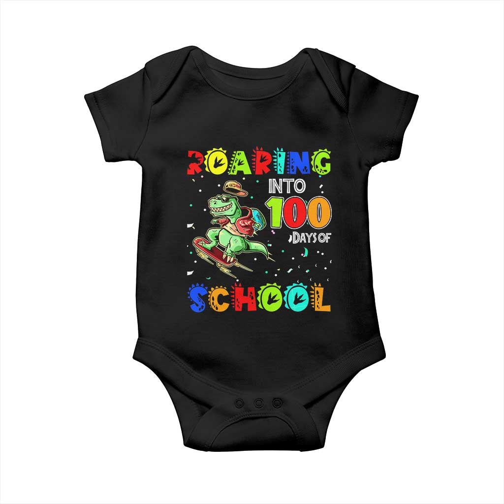 Funny Dinosaur Trex Roaring Into 100 Days Of School Baby Onesie