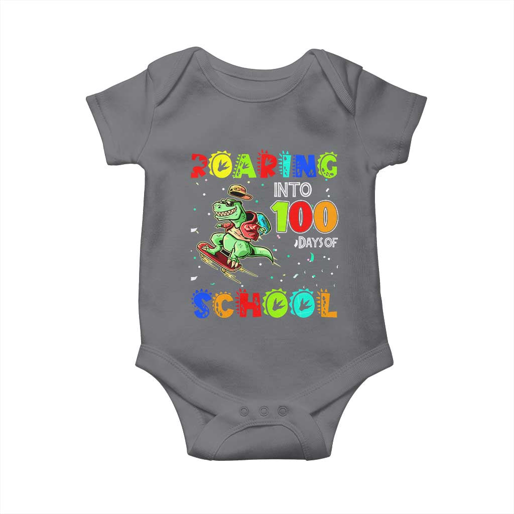 Funny Dinosaur Trex Roaring Into 100 Days Of School Baby Onesie