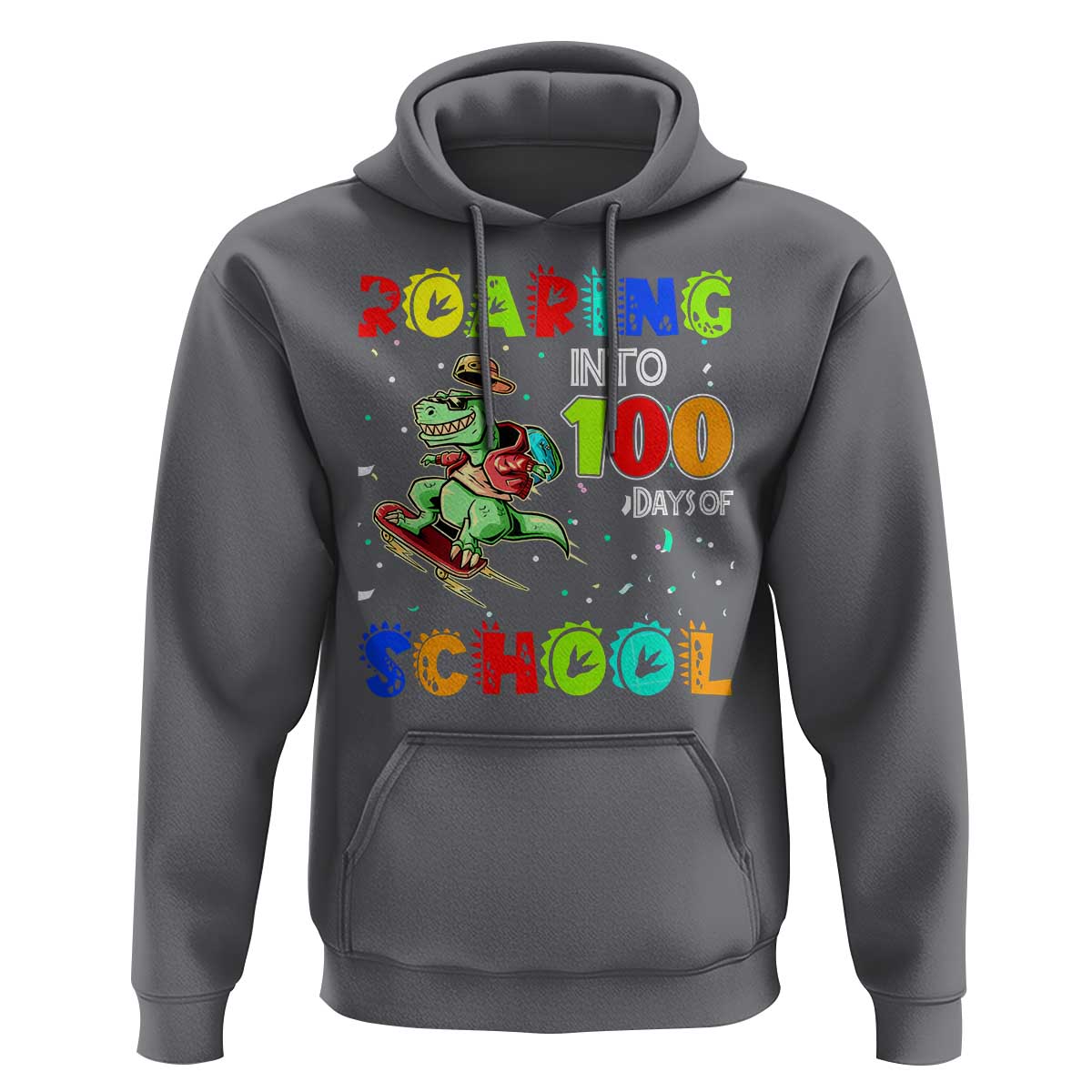 Funny Dinosaur Trex Roaring Into 100 Days Of School Hoodie