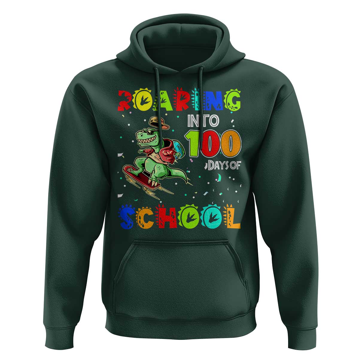 Funny Dinosaur Trex Roaring Into 100 Days Of School Hoodie