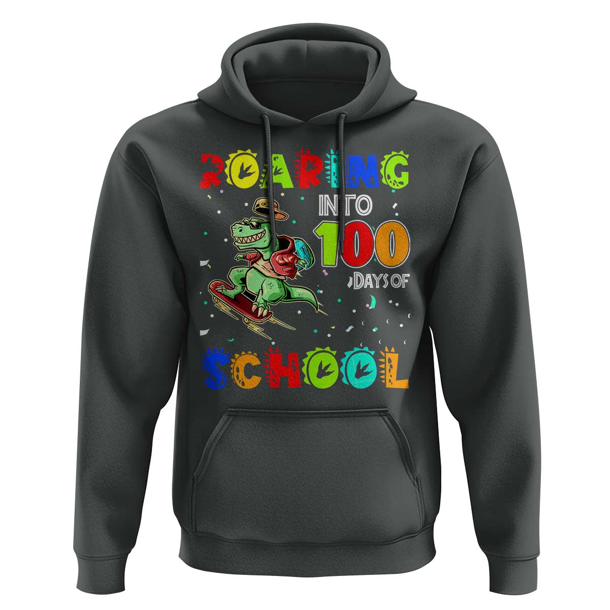 Funny Dinosaur Trex Roaring Into 100 Days Of School Hoodie
