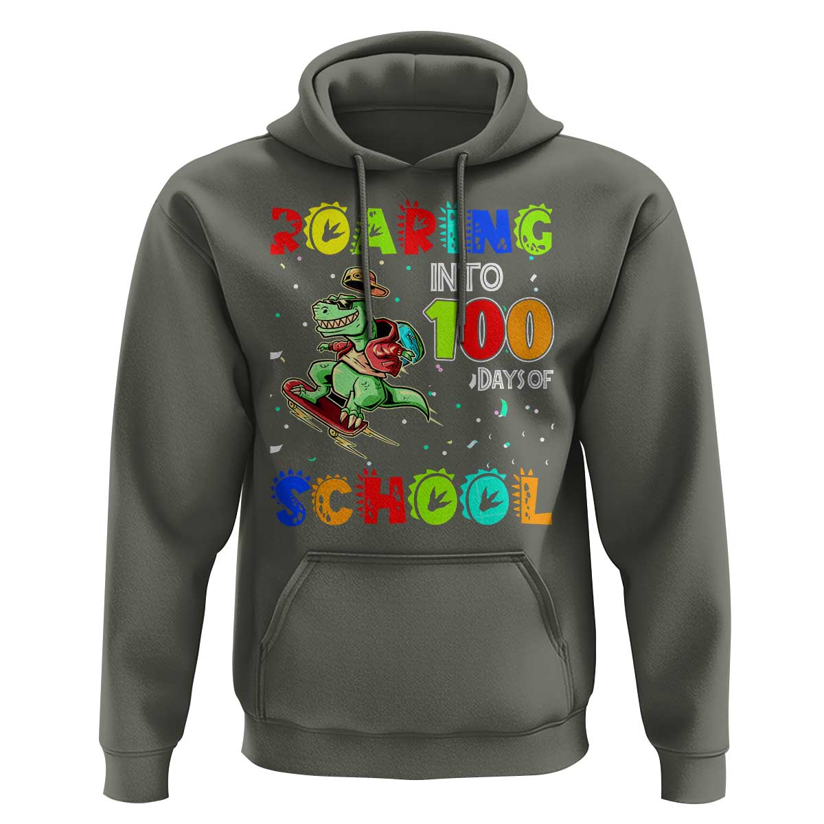 Funny Dinosaur Trex Roaring Into 100 Days Of School Hoodie