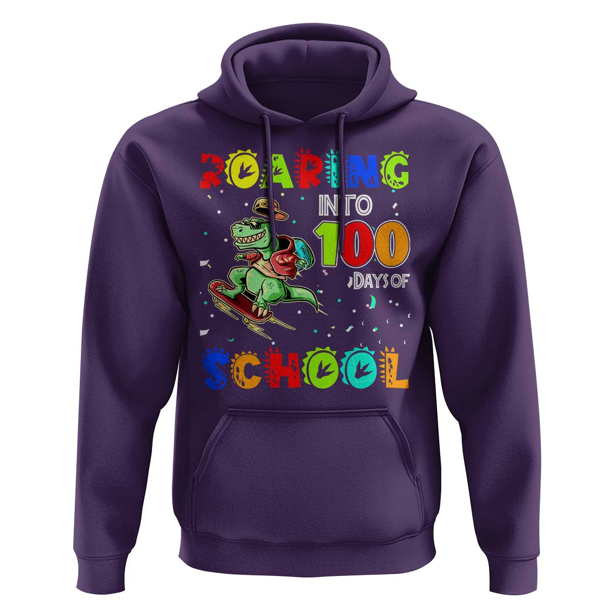 Funny Dinosaur Trex Roaring Into 100 Days Of School Hoodie