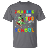 Funny Dinosaur Trex Roaring Into 100 Days Of School T Shirt - Wonder Print Shop