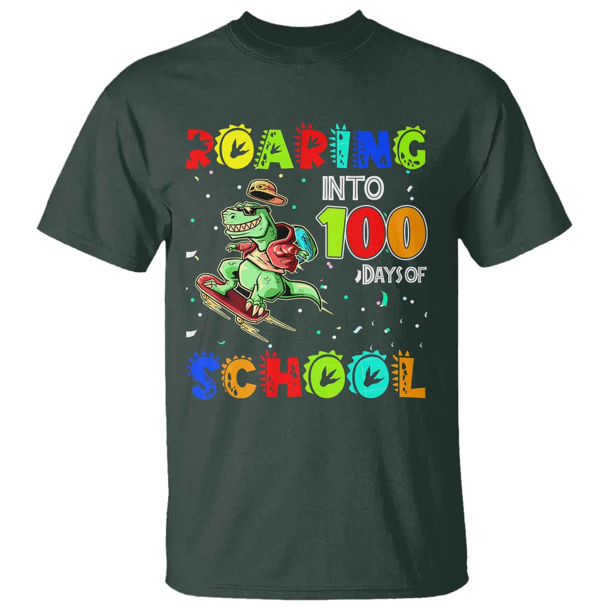 Funny Dinosaur Trex Roaring Into 100 Days Of School T Shirt - Wonder Print Shop