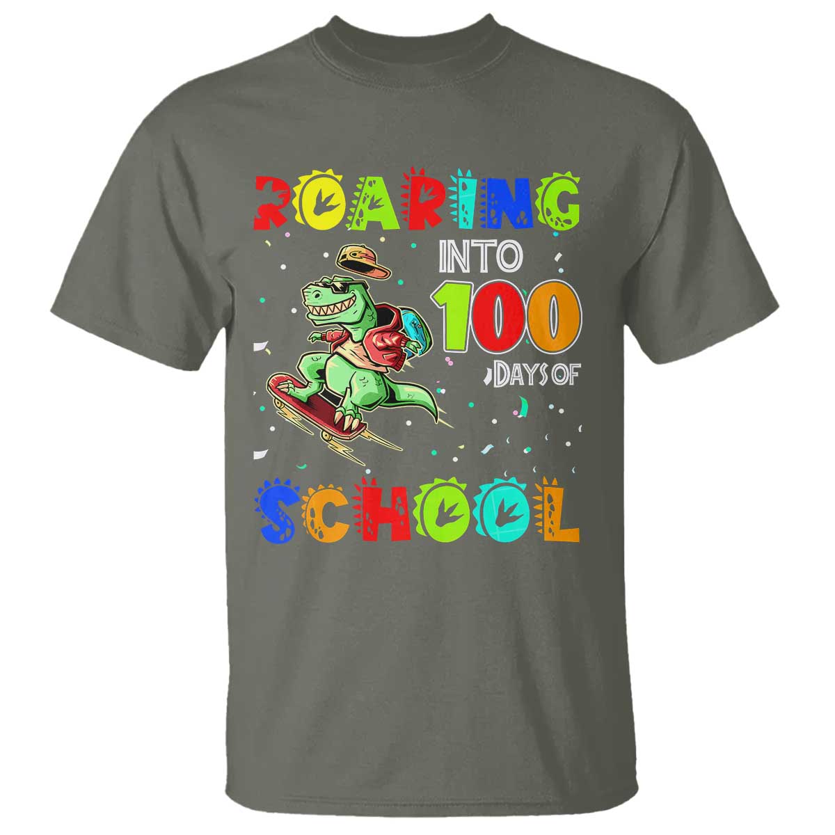 Funny Dinosaur Trex Roaring Into 100 Days Of School T Shirt - Wonder Print Shop