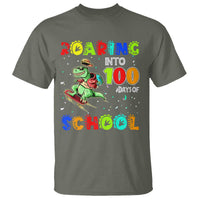 Funny Dinosaur Trex Roaring Into 100 Days Of School T Shirt - Wonder Print Shop