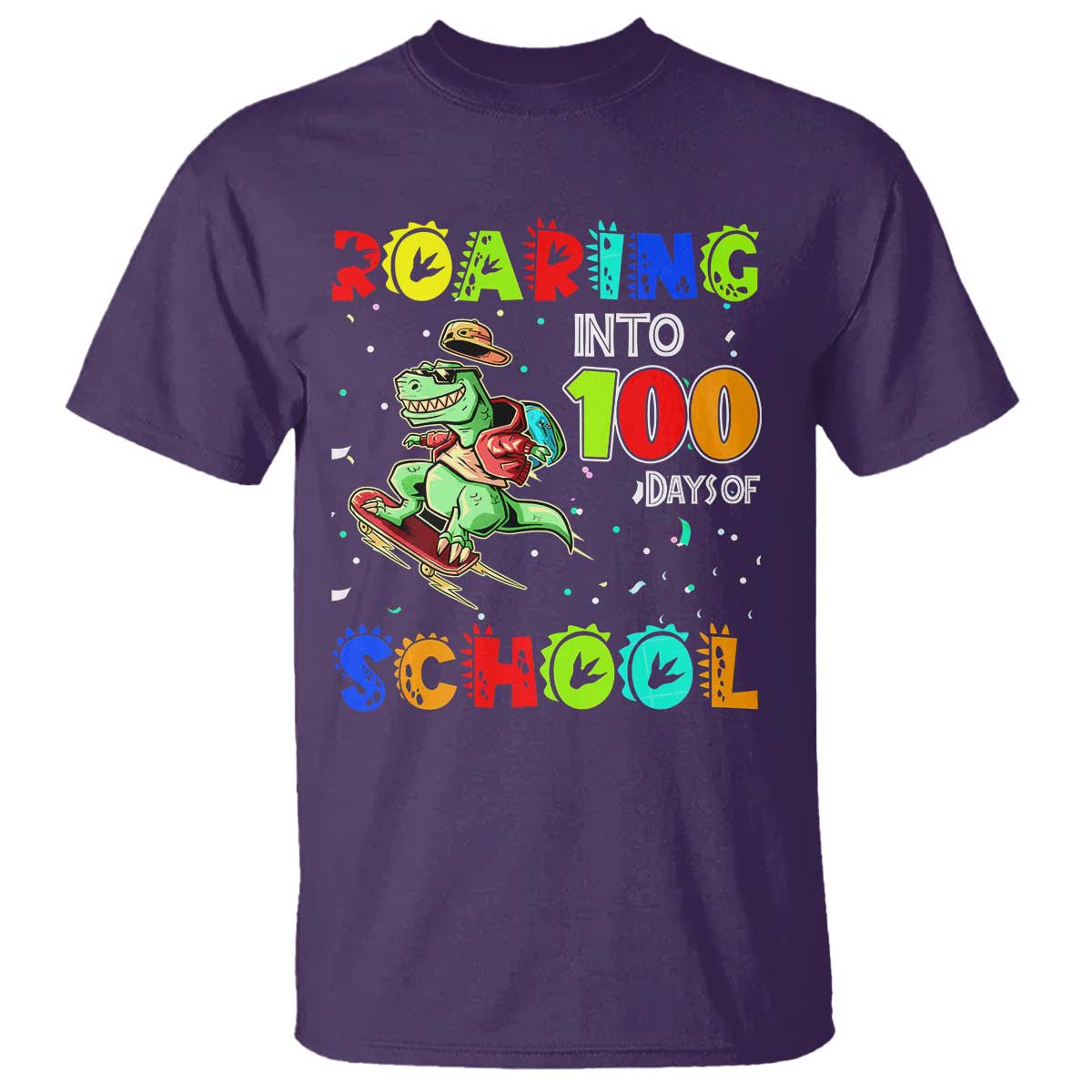 Funny Dinosaur Trex Roaring Into 100 Days Of School T Shirt - Wonder Print Shop
