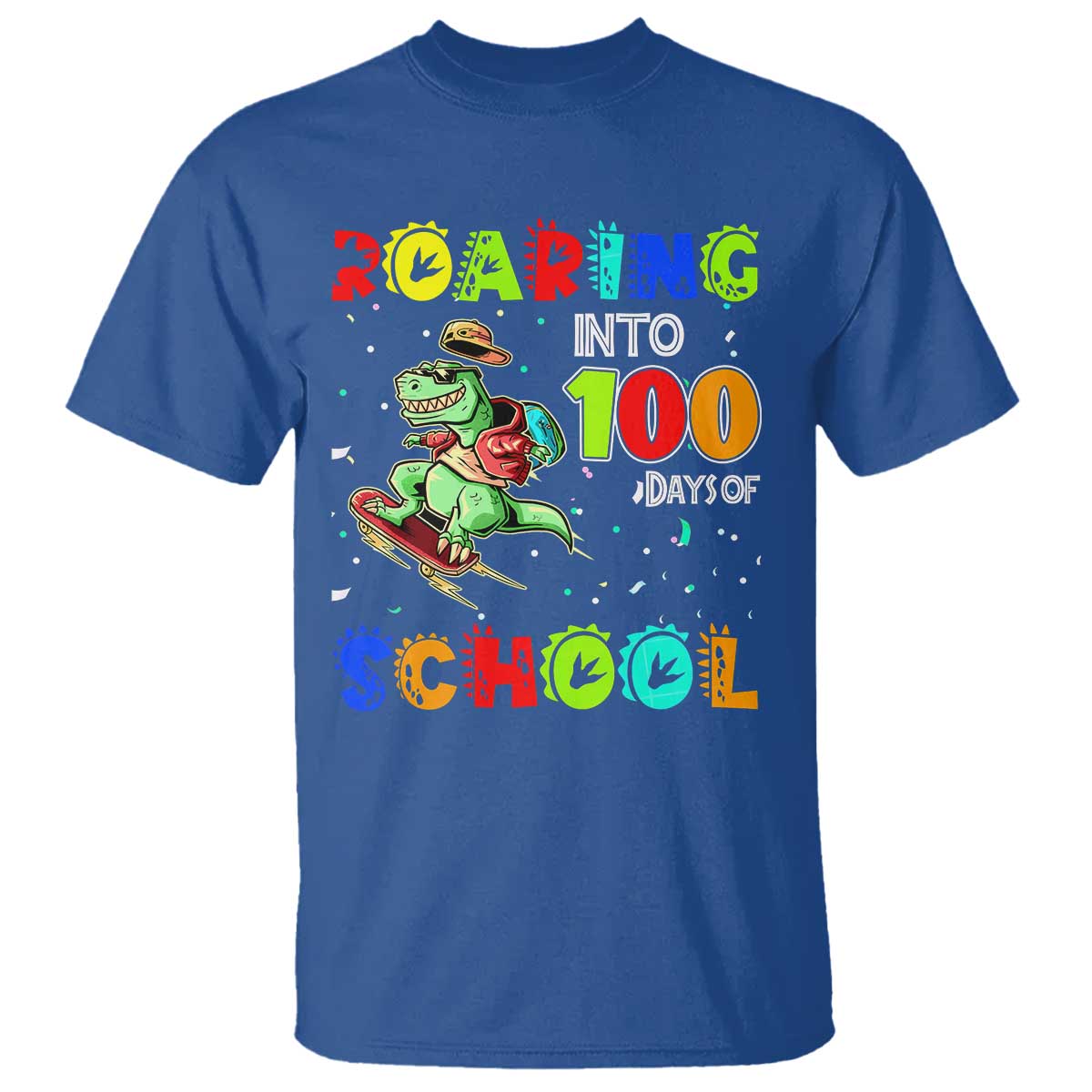 Funny Dinosaur Trex Roaring Into 100 Days Of School T Shirt - Wonder Print Shop
