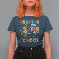 Funny Dinosaur Trex Roaring Into 100 Days Of School T Shirt For Women - Wonder Print Shop