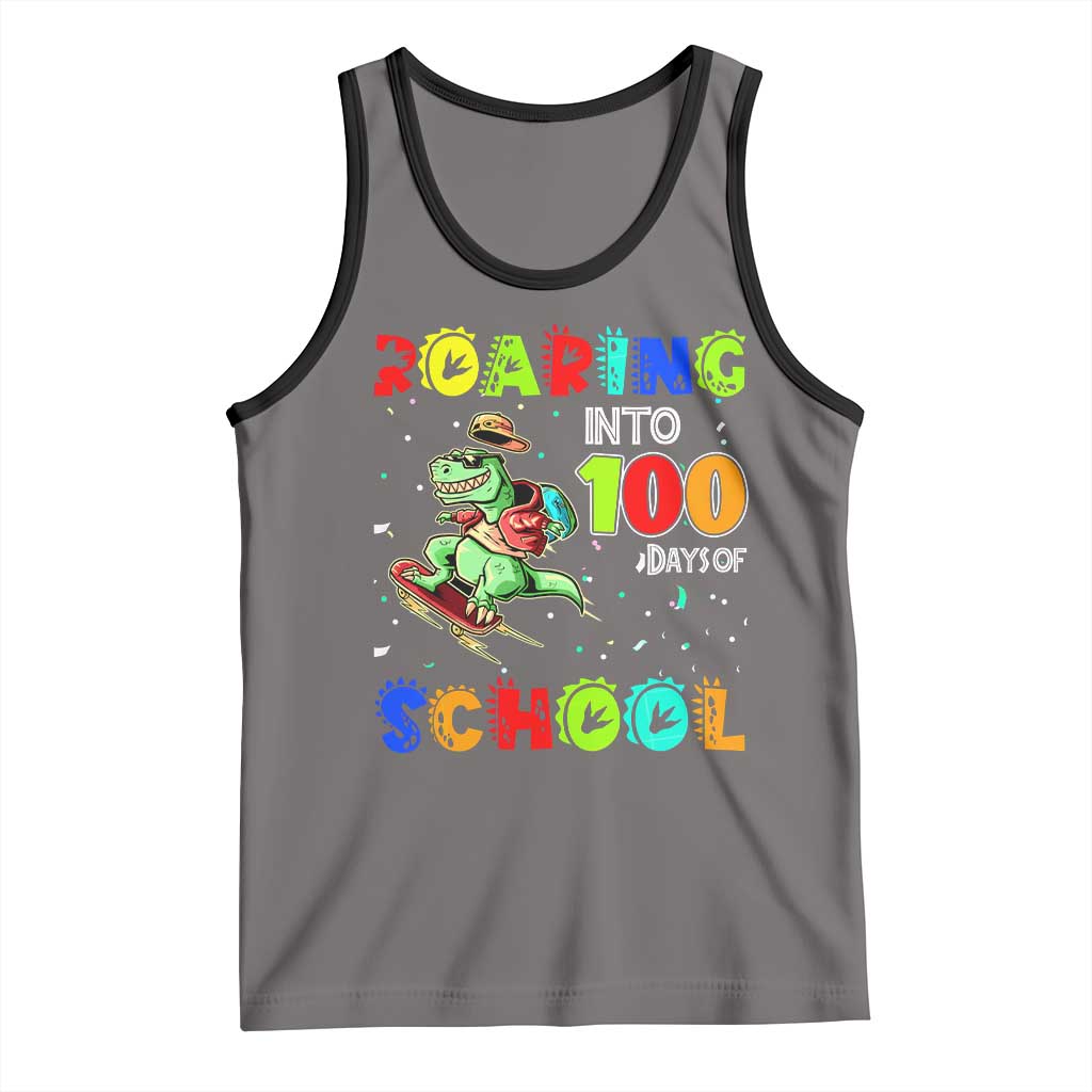 Funny Dinosaur Trex Roaring Into 100 Days Of School Tank Top