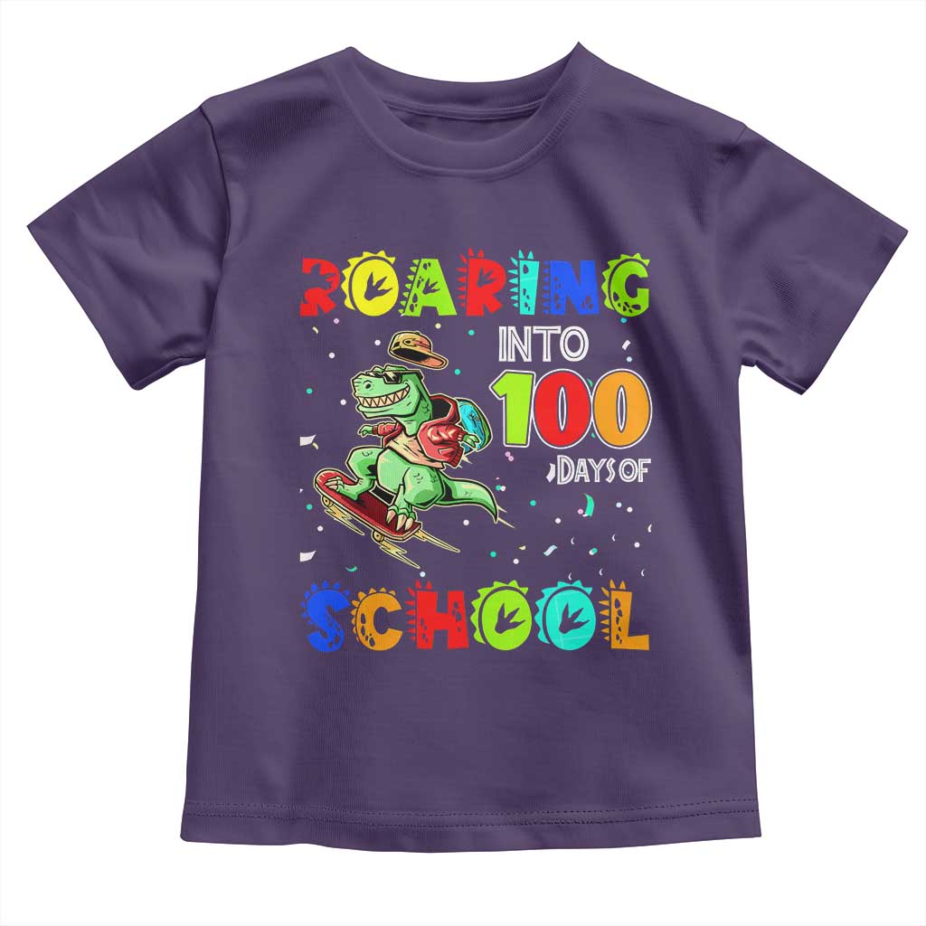 Funny Dinosaur Trex Roaring Into 100 Days Of School Toddler T Shirt