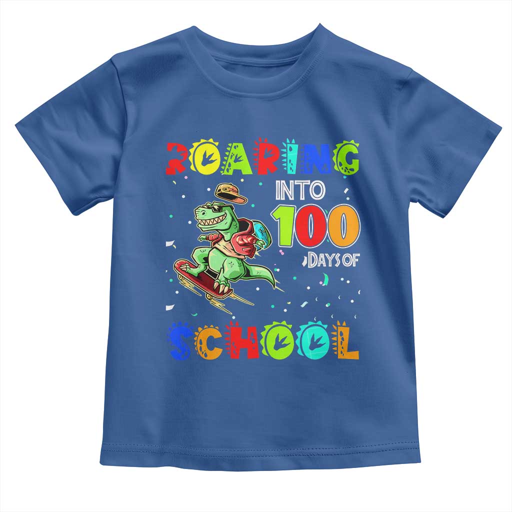 Funny Dinosaur Trex Roaring Into 100 Days Of School Toddler T Shirt