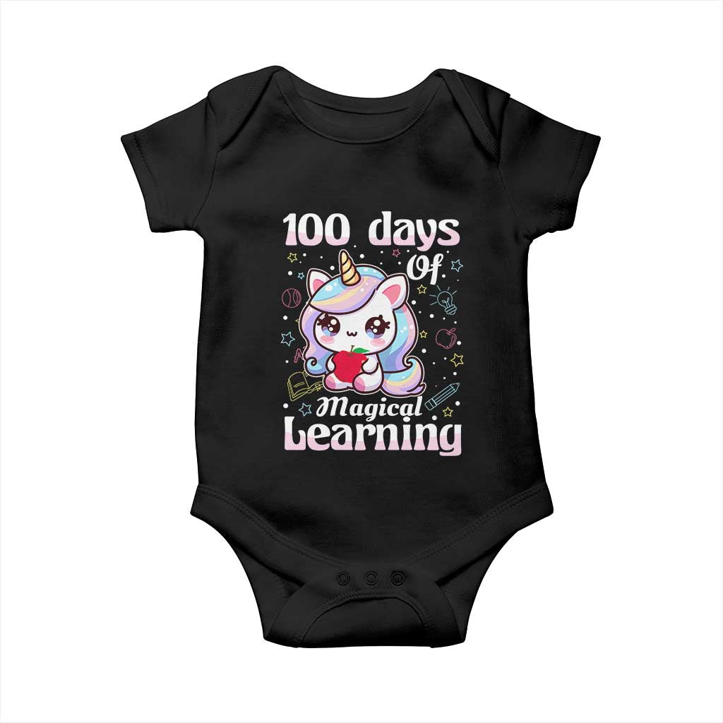 100th Day Of School Unicorn Girls Baby Onesie Magical Learning