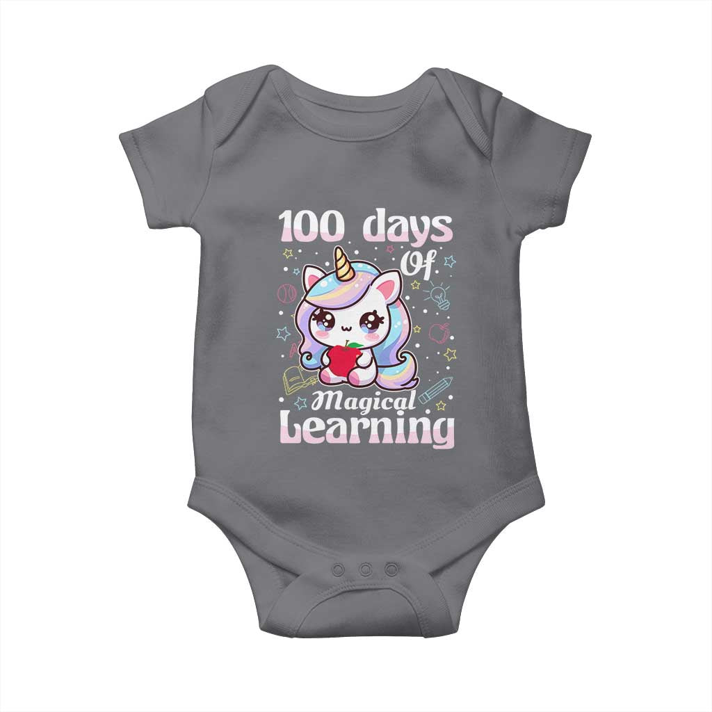 100th Day Of School Unicorn Girls Baby Onesie Magical Learning
