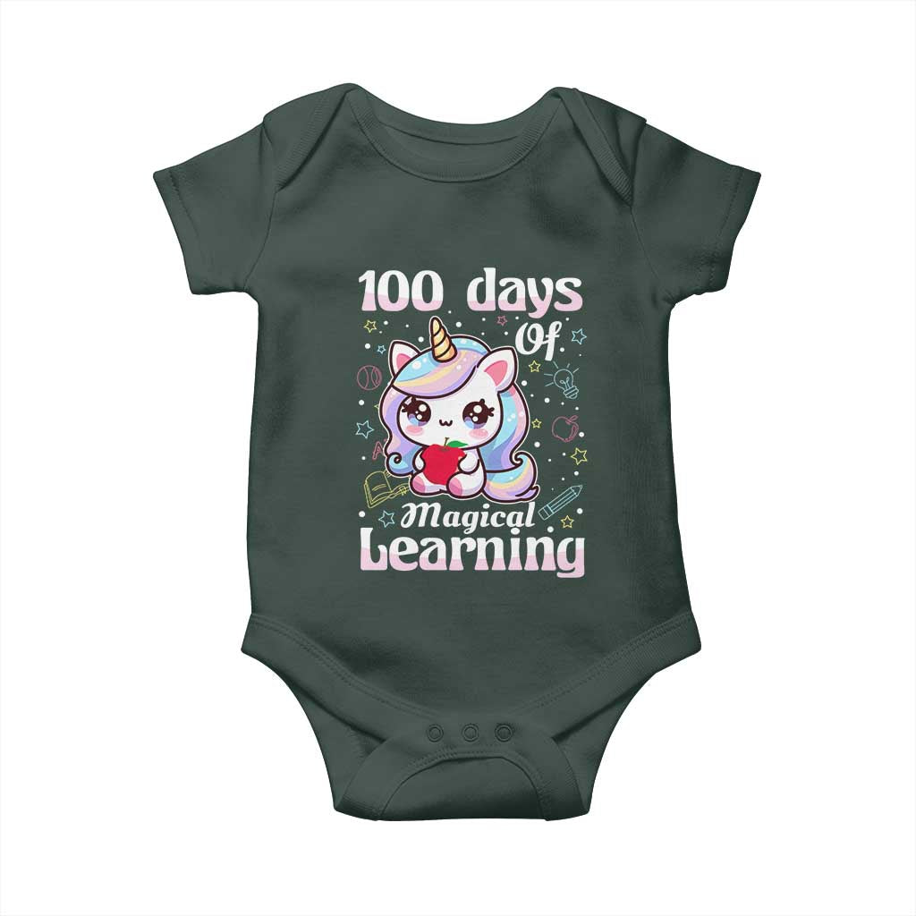 100th Day Of School Unicorn Girls Baby Onesie Magical Learning