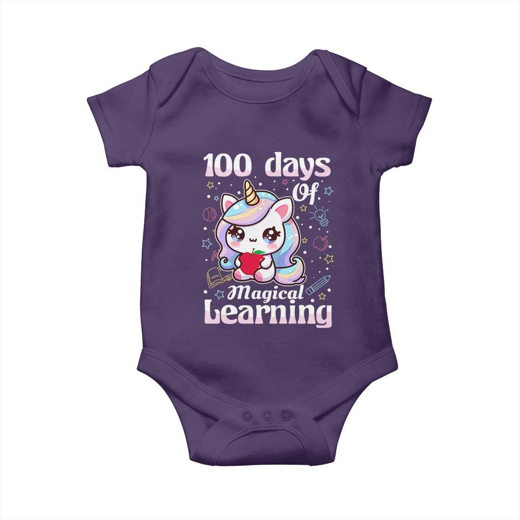 100th Day Of School Unicorn Girls Baby Onesie Magical Learning