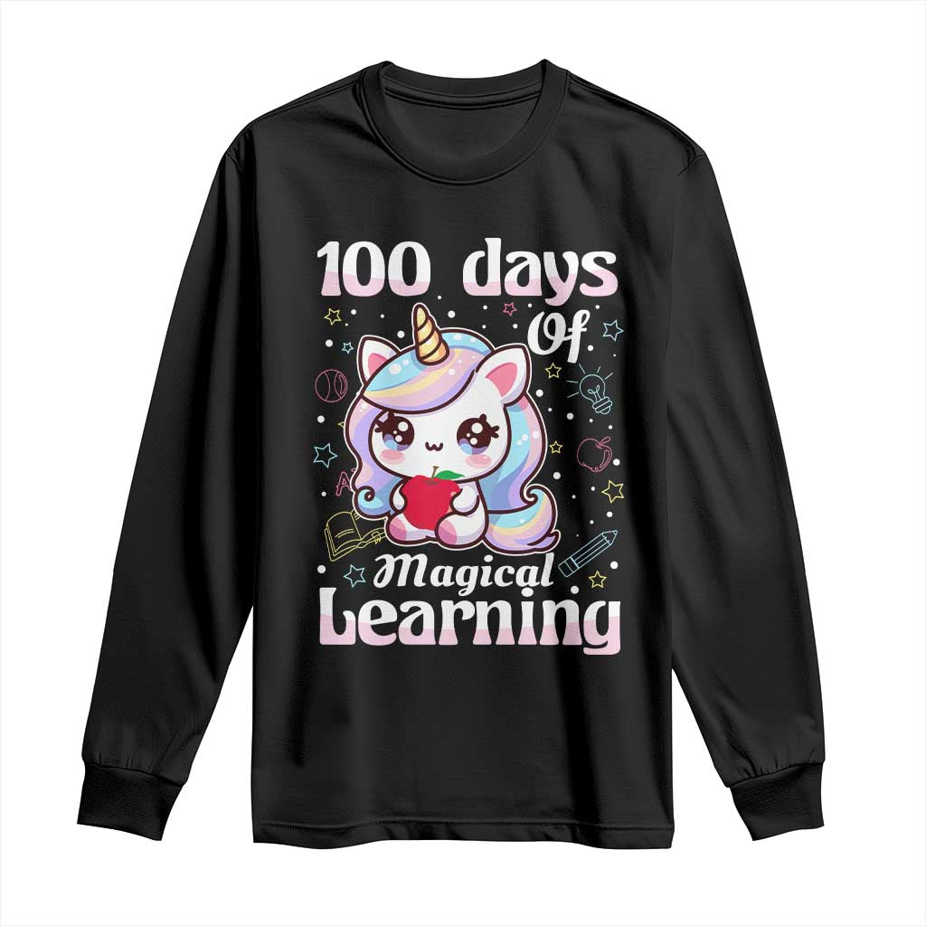 100th Day Of School Unicorn Girls Long Sleeve Shirt Magical Learning