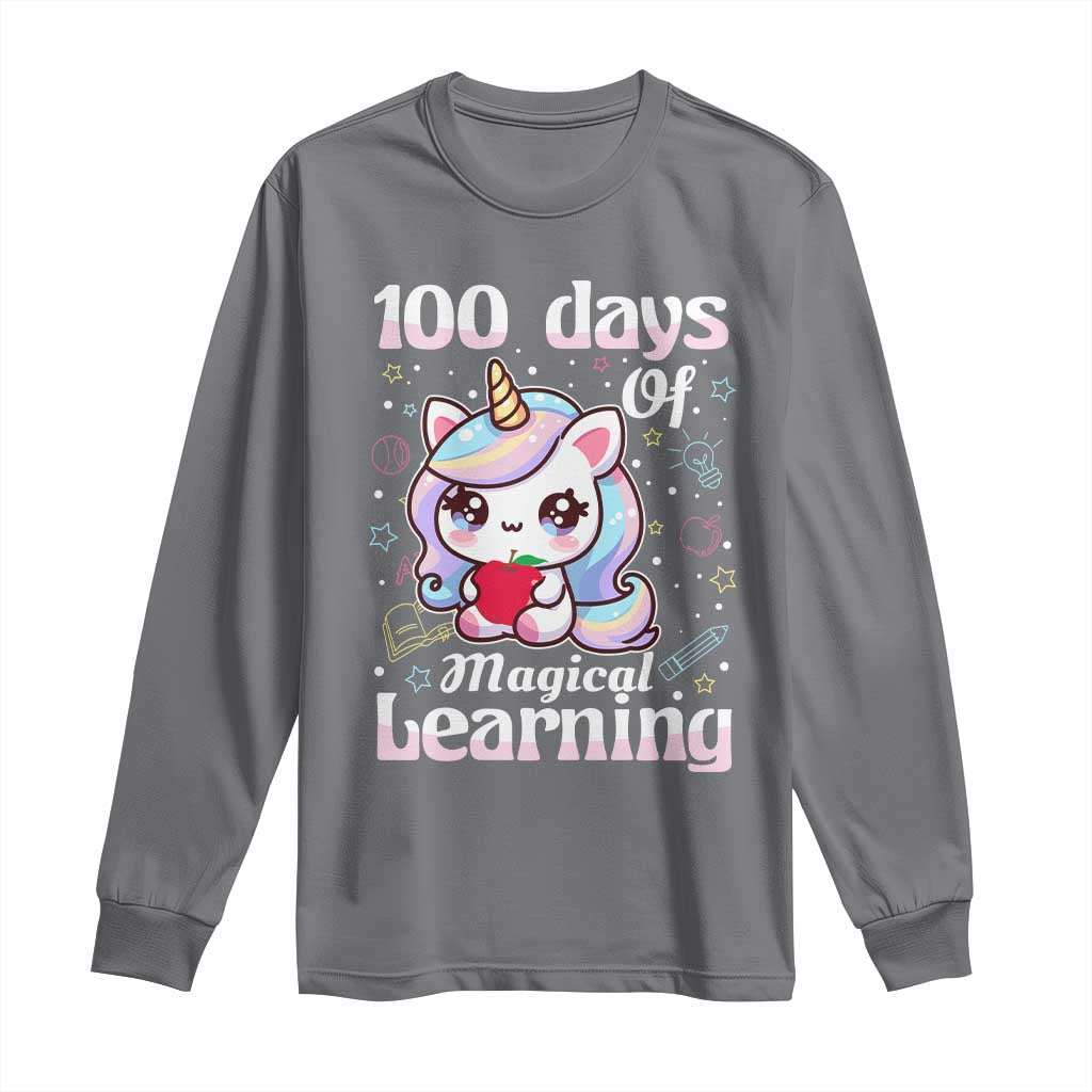 100th Day Of School Unicorn Girls Long Sleeve Shirt Magical Learning