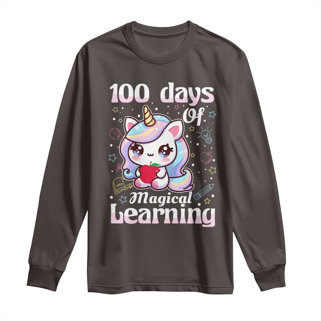100th Day Of School Unicorn Girls Long Sleeve Shirt Magical Learning