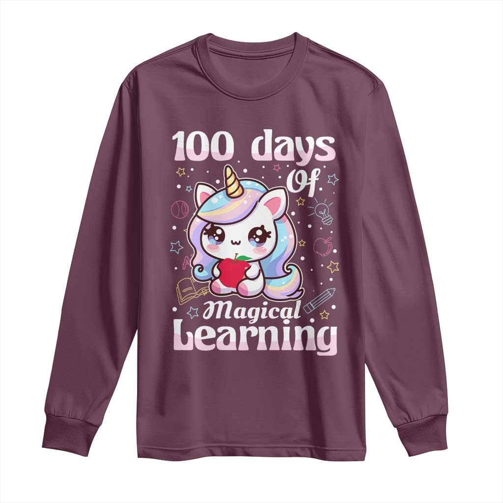 100th Day Of School Unicorn Girls Long Sleeve Shirt Magical Learning