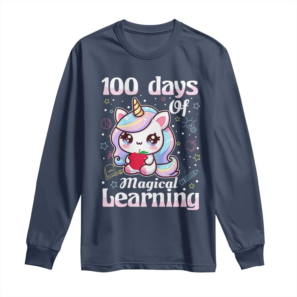 100th Day Of School Unicorn Girls Long Sleeve Shirt Magical Learning