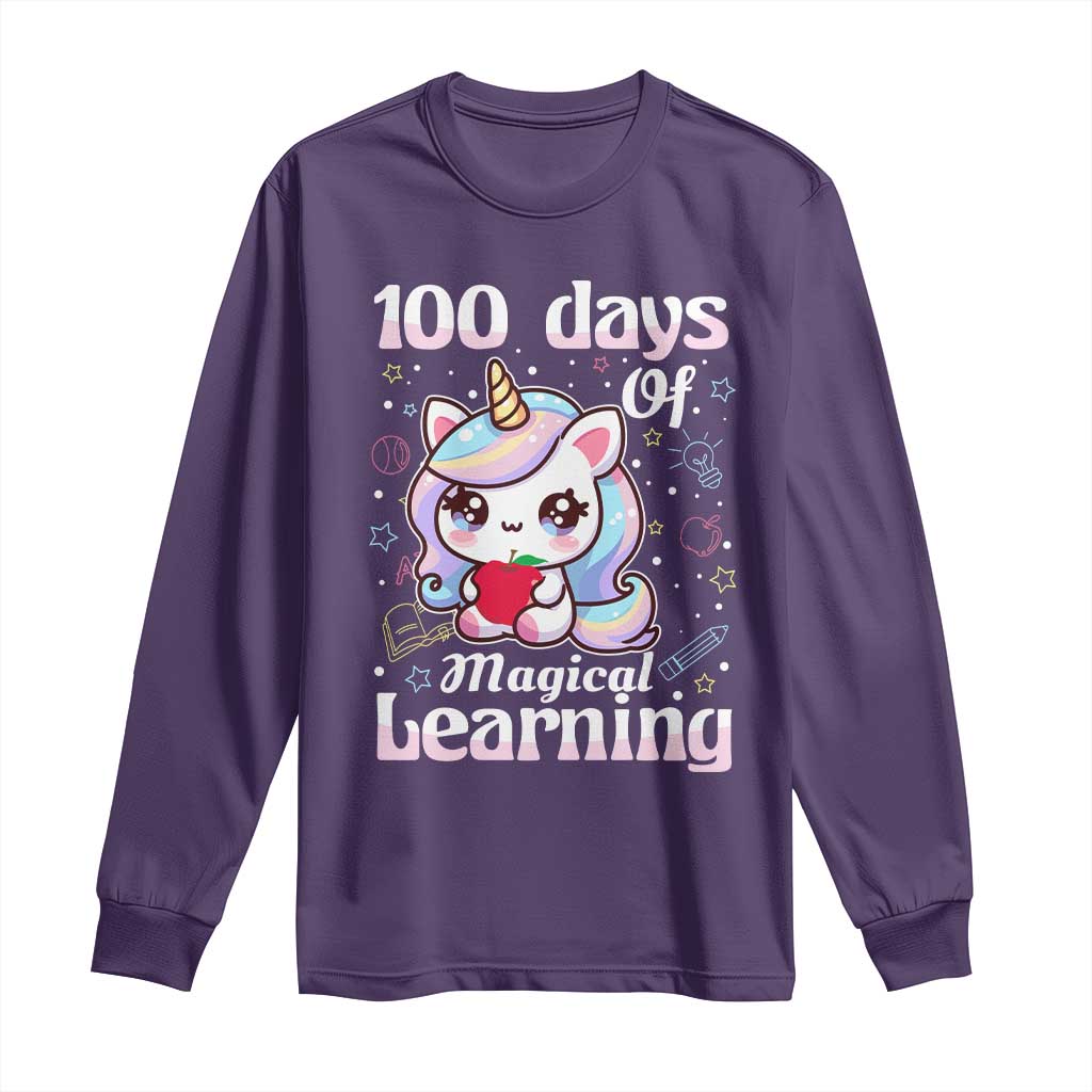 100th Day Of School Unicorn Girls Long Sleeve Shirt Magical Learning