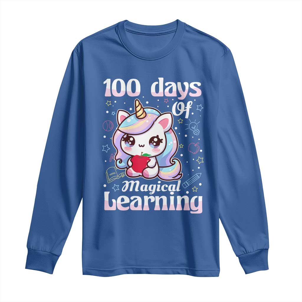 100th Day Of School Unicorn Girls Long Sleeve Shirt Magical Learning